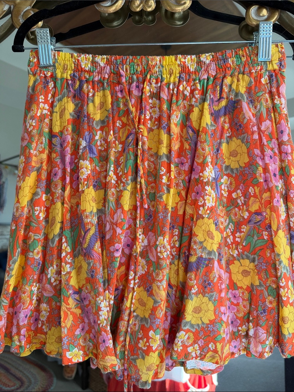 Spell Orange Floral Mini Skirt with Yellow & Pink Blooms